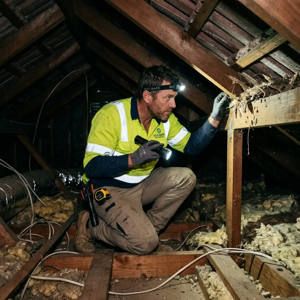 Technician inspecting a Mannerim subfloor void for a deceased cat